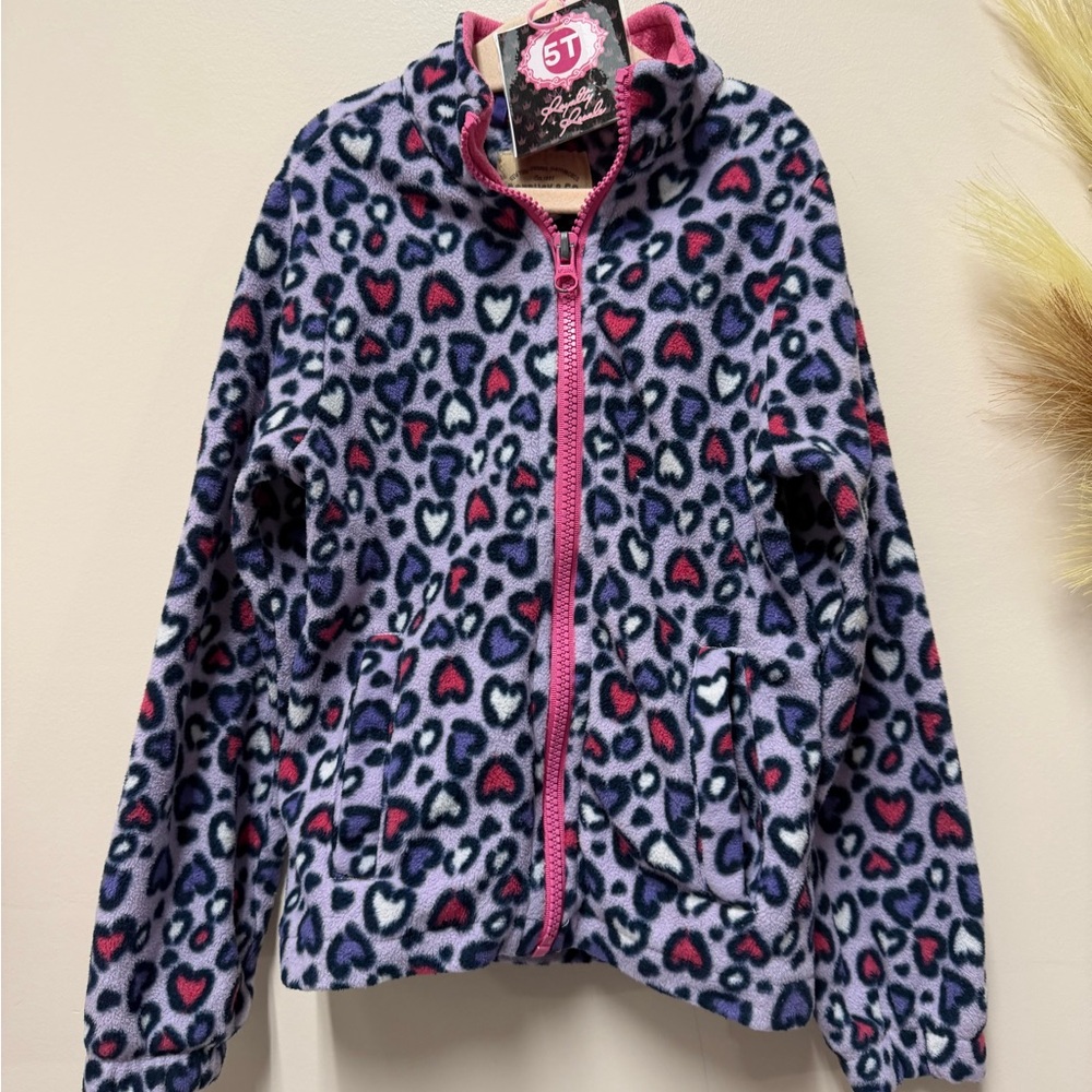 Girls' Heart Pattern Fleece Jacket - Pink and Blue